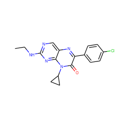 CCNc1ncc2nc(-c3ccc(Cl)cc3)c(=O)n(C3CC3)c2n1 ZINC000004238310