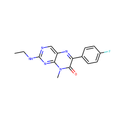 CCNc1ncc2nc(-c3ccc(F)cc3)c(=O)n(C)c2n1 ZINC000004239192