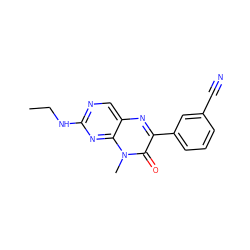 CCNc1ncc2nc(-c3cccc(C#N)c3)c(=O)n(C)c2n1 ZINC000004238232
