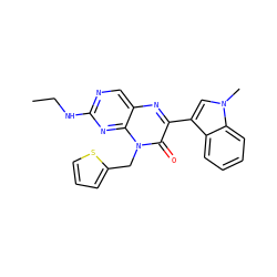 CCNc1ncc2nc(-c3cn(C)c4ccccc34)c(=O)n(Cc3cccs3)c2n1 ZINC000004238977