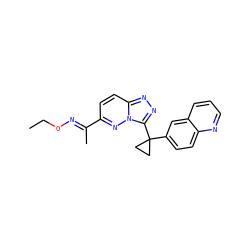 CCO/N=C(\C)c1ccc2nnc(C3(c4ccc5ncccc5c4)CC3)n2n1 ZINC000096170365
