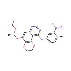 CCO[C@@H](C)Oc1cc2ncnc(Nc3ccc(C)c([N+](=O)[O-])c3)c2c2c1OCCO2 ZINC000653905734