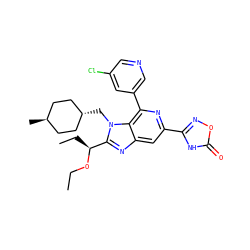 CCO[C@@H](CC)c1nc2cc(-c3noc(=O)[nH]3)nc(-c3cncc(Cl)c3)c2n1C[C@H]1CC[C@H](C)CC1 ZINC000261135249