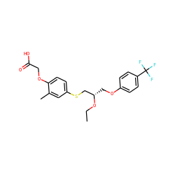 CCO[C@@H](COc1ccc(C(F)(F)F)cc1)CSc1ccc(OCC(=O)O)c(C)c1 ZINC000028704625