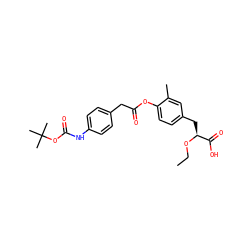 CCO[C@@H](Cc1ccc(OC(=O)Cc2ccc(NC(=O)OC(C)(C)C)cc2)c(C)c1)C(=O)O ZINC000114959481