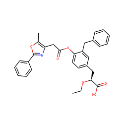 CCO[C@@H](Cc1ccc(OC(=O)Cc2nc(-c3ccccc3)oc2C)c(Cc2ccccc2)c1)C(=O)O ZINC000114958197