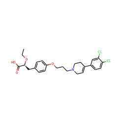 CCO[C@@H](Cc1ccc(OCCCN2CC=C(c3ccc(Cl)c(Cl)c3)CC2)cc1)C(=O)O ZINC000040950278