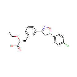 CCO[C@@H](Cc1cccc(C2=NO[C@H](c3ccc(Cl)cc3)C2)c1)C(=O)O ZINC000040421333