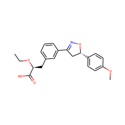 CCO[C@@H](Cc1cccc(C2=NO[C@H](c3ccc(OC)cc3)C2)c1)C(=O)O ZINC000040413093