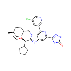 CCO[C@@H](c1nc2cc(-c3n[nH]c(=O)[nH]3)nc(-c3cncc(Cl)c3)c2n1C[C@H]1CC[C@H](C)CC1)C1CCCC1 ZINC000261081808