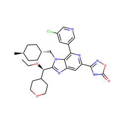 CCO[C@@H](c1nc2cc(-c3noc(=O)[nH]3)nc(-c3cncc(Cl)c3)c2n1C[C@H]1CC[C@H](C)CC1)C1CCOCC1 ZINC000261155815