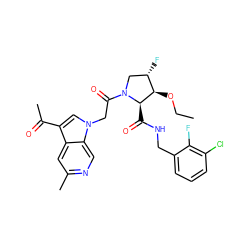 CCO[C@@H]1[C@@H](F)CN(C(=O)Cn2cc(C(C)=O)c3cc(C)ncc32)[C@@H]1C(=O)NCc1cccc(Cl)c1F ZINC000143969693