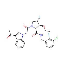 CCO[C@@H]1[C@@H](F)CN(C(=O)Cn2cc(C(C)=O)c3ccccc32)[C@@H]1C(=O)NCc1cccc(Cl)c1F ZINC000148048128