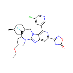 CCO[C@@H]1C[C@@H](CF)N(c2nc3cc(-c4noc(=O)[nH]4)nc(-c4cncc(Cl)c4)c3n2C[C@H]2CC[C@H](C)CC2)C1 ZINC000261080448