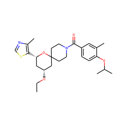 CCO[C@@H]1C[C@H](c2scnc2C)OC2(CCN(C(=O)c3ccc(OC(C)C)c(C)c3)CC2)C1 ZINC000205312368