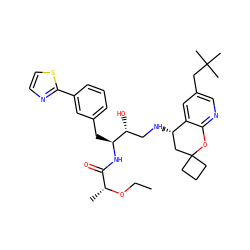 CCO[C@H](C)C(=O)N[C@@H](Cc1cccc(-c2nccs2)c1)[C@H](O)CN[C@H]1CC2(CCC2)Oc2ncc(CC(C)(C)C)cc21 ZINC000095573999