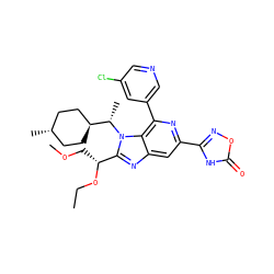 CCO[C@H](COC)c1nc2cc(-c3noc(=O)[nH]3)nc(-c3cncc(Cl)c3)c2n1[C@@H](C)[C@H]1CC[C@H](C)CC1 ZINC000261185134