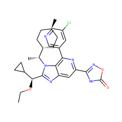 CCO[C@H](c1nc2cc(-c3noc(=O)[nH]3)nc(-c3cncc(Cl)c3)c2n1[C@H](C)[C@H]1CC[C@H](C)CC1)C1CC1 ZINC000261153338
