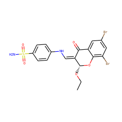 CCO[C@H]1Oc2c(Br)cc(Br)cc2C(=O)/C1=C\Nc1ccc(S(N)(=O)=O)cc1 ZINC000072113746