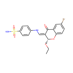 CCO[C@H]1Oc2ccc(Br)cc2C(=O)/C1=C\Nc1ccc(S(N)(=O)=O)cc1 ZINC000072111498