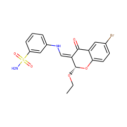 CCO[C@H]1Oc2ccc(Br)cc2C(=O)/C1=C\Nc1cccc(S(N)(=O)=O)c1 ZINC000072113767