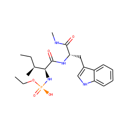 CCO[P@](=O)(O)N[C@H](C(=O)N[C@@H](Cc1c[nH]c2ccccc12)C(=O)NC)[C@@H](C)CC ZINC000026643100