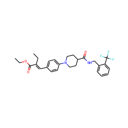 CCOC(=O)/C(=C/c1ccc(N2CCC(C(=O)NCc3ccccc3C(F)(F)F)CC2)cc1)CC ZINC000653903317
