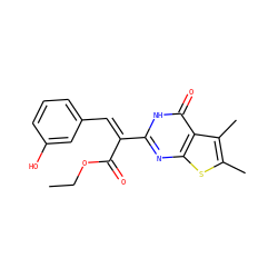 CCOC(=O)/C(=C\c1cccc(O)c1)c1nc2sc(C)c(C)c2c(=O)[nH]1 ZINC000008692809
