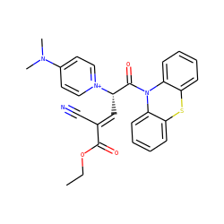 CCOC(=O)/C(C#N)=C/[C@@H](C(=O)N1c2ccccc2Sc2ccccc21)[n+]1ccc(N(C)C)cc1 ZINC000095595388