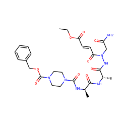 CCOC(=O)/C=C/C(=O)N(CC(N)=O)NC(=O)[C@H](C)NC(=O)[C@@H](C)NC(=O)N1CCN(C(=O)OCc2ccccc2)CC1 ZINC000049695462