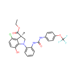 CCOC(=O)[C@@]1(C)CN(c2ccccc2NC(=O)Nc2ccc(OC(F)(F)F)cc2)c2c(O)ccc(Cl)c21 ZINC000143478326