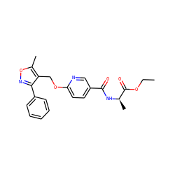 CCOC(=O)[C@@H](C)NC(=O)c1ccc(OCc2c(-c3ccccc3)noc2C)nc1 ZINC000143359644