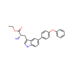 CCOC(=O)[C@@H](N)Cc1c[nH]c2ccc(-c3ccc(Oc4ccccc4)cc3)cc12 ZINC000146730701
