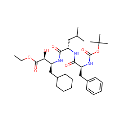 CCOC(=O)[C@@H](O)[C@H](CC1CCCCC1)NC(=O)[C@H](CC(C)C)NC(=O)[C@H](Cc1ccccc1)NC(=O)OC(C)(C)C ZINC000026491838