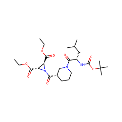 CCOC(=O)[C@@H]1[C@@H](C(=O)OCC)N1C(=O)[C@H]1CCCN(C(=O)[C@H](CC(C)C)NC(=O)OC(C)(C)C)C1 ZINC000036178732