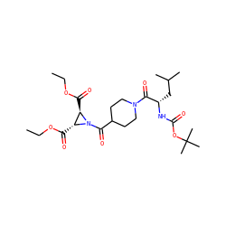 CCOC(=O)[C@@H]1[C@@H](C(=O)OCC)N1C(=O)C1CCN(C(=O)[C@H](CC(C)C)NC(=O)OC(C)(C)C)CC1 ZINC000036178710
