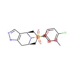 CCOC(=O)[C@@H]1C[C@H]2Cc3[nH]ncc3[C@@H](C1)N2S(=O)(=O)c1ccc(Cl)cc1 ZINC000034891703