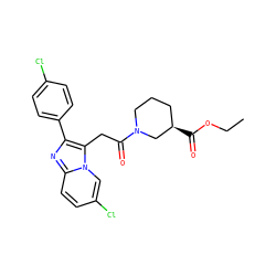 CCOC(=O)[C@@H]1CCCN(C(=O)Cc2c(-c3ccc(Cl)cc3)nc3ccc(Cl)cn23)C1 ZINC000013607375