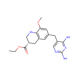 CCOC(=O)[C@@H]1CNc2c(cc(Cc3cnc(N)nc3N)cc2OC)C1 ZINC000029562219