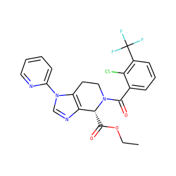 CCOC(=O)[C@@H]1c2ncn(-c3ccccn3)c2CCN1C(=O)c1cccc(C(F)(F)F)c1Cl ZINC000218543789
