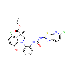 CCOC(=O)[C@]1(C)CN(c2ccccc2NC(=O)Nc2nc3ccc(Cl)nc3s2)c2c(O)ccc(Cl)c21 ZINC000220390569
