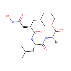 CCOC(=O)[C@H](C)NC(=O)[C@H](CC(C)C)NC(=O)[C@@H](CC(=O)NO)CC(C)C ZINC000003801503