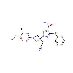 CCOC(=O)[C@H](C)NC(=O)N1CC(CC#N)(n2cc(C(N)=O)c(Nc3ccccc3)n2)C1 ZINC000219264624