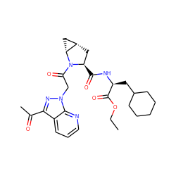 CCOC(=O)[C@H](CC1CCCCC1)NC(=O)[C@@H]1C[C@H]2C[C@H]2N1C(=O)Cn1nc(C(C)=O)c2cccnc21 ZINC000473228838