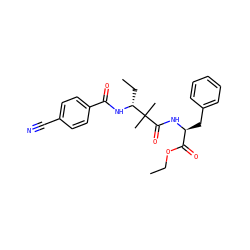 CCOC(=O)[C@H](Cc1ccccc1)NC(=O)C(C)(C)[C@@H](CC)NC(=O)c1ccc(C#N)cc1 ZINC000013782748