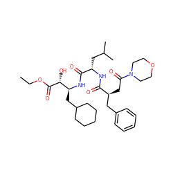 CCOC(=O)[C@H](O)[C@H](CC1CCCCC1)NC(=O)[C@H](CC(C)C)NC(=O)[C@@H](CC(=O)N1CCOCC1)Cc1ccccc1 ZINC000026495110