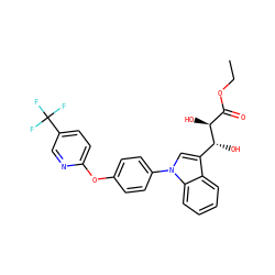 CCOC(=O)[C@H](O)[C@H](O)c1cn(-c2ccc(Oc3ccc(C(F)(F)F)cn3)cc2)c2ccccc12 ZINC000205471682
