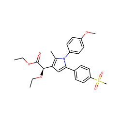 CCOC(=O)[C@H](OCC)c1cc(-c2ccc(S(C)(=O)=O)cc2)n(-c2ccc(OC)cc2)c1C ZINC000040430317