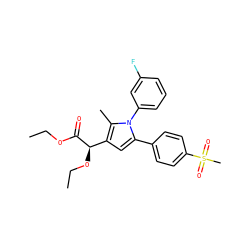 CCOC(=O)[C@H](OCC)c1cc(-c2ccc(S(C)(=O)=O)cc2)n(-c2cccc(F)c2)c1C ZINC000040955952