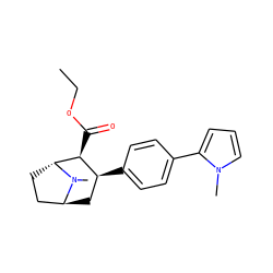 CCOC(=O)[C@H]1[C@@H](c2ccc(-c3cccn3C)cc2)C[C@H]2CC[C@H]1N2C ZINC000100875756